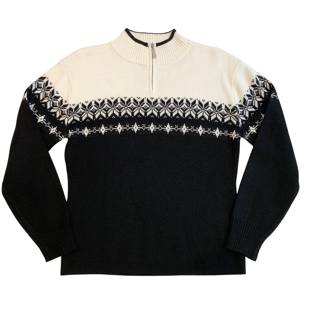 Meister Nordic Ski Sweater M Black Cream Fair Isle 1/4 Zip Wool Blend Hong Kong